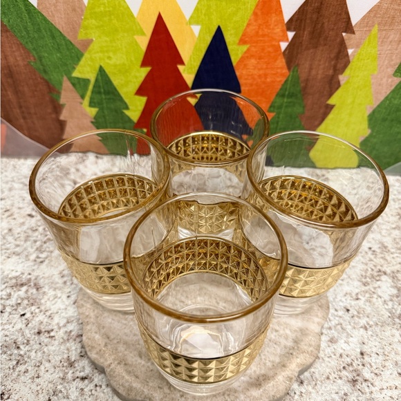 4-Set Luxe Glass Tumblers With Diamond-Cut Gold-Accent 12oz - Picture 3 of 7